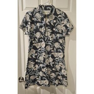 Spartina 449 Serena Half Zip Pique Dress XL Navy Blue Floral Short Sleeve Cotton